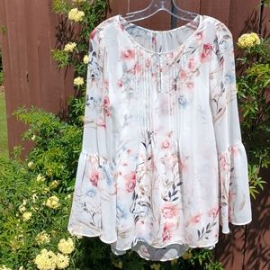White House Black Market Floral Sheer Top Romantic